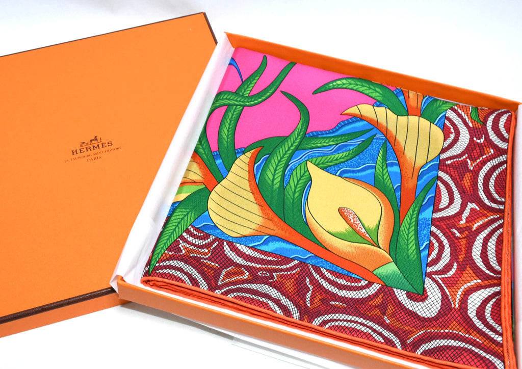 Hermes Scarf La Marche du Zambeze 90 cm silk pink Carre elephant river 35"