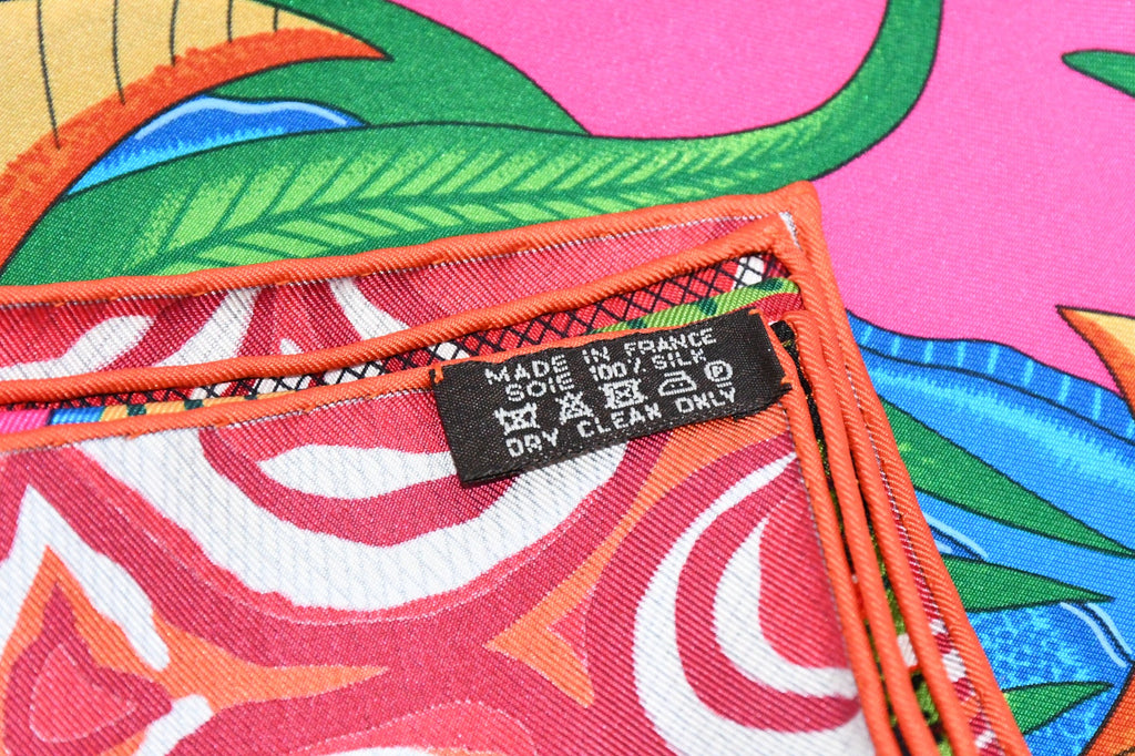 Hermes Scarf La Marche du Zambeze 90 cm silk pink Carre elephant river 35"