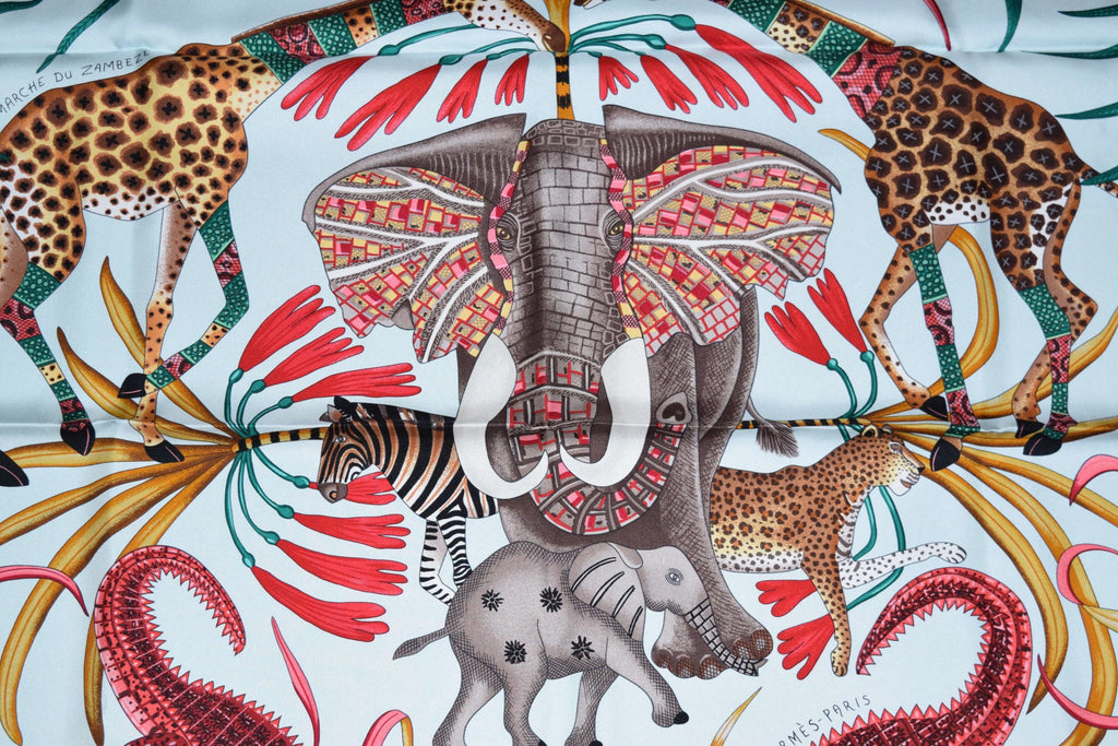 Hermes Scarf La Marche du Zambeze Silk 90 cm Elephant animal Carre 35" RA35