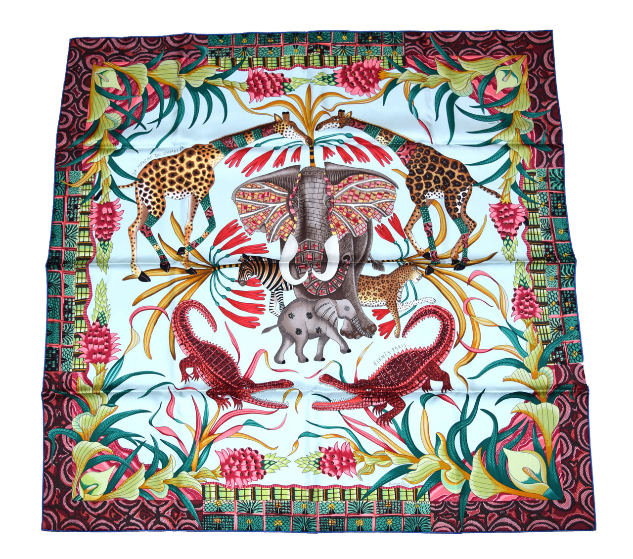 Hermes Scarf La Marche du Zambeze Silk 90 cm Elephant animal Carre 35" RA35