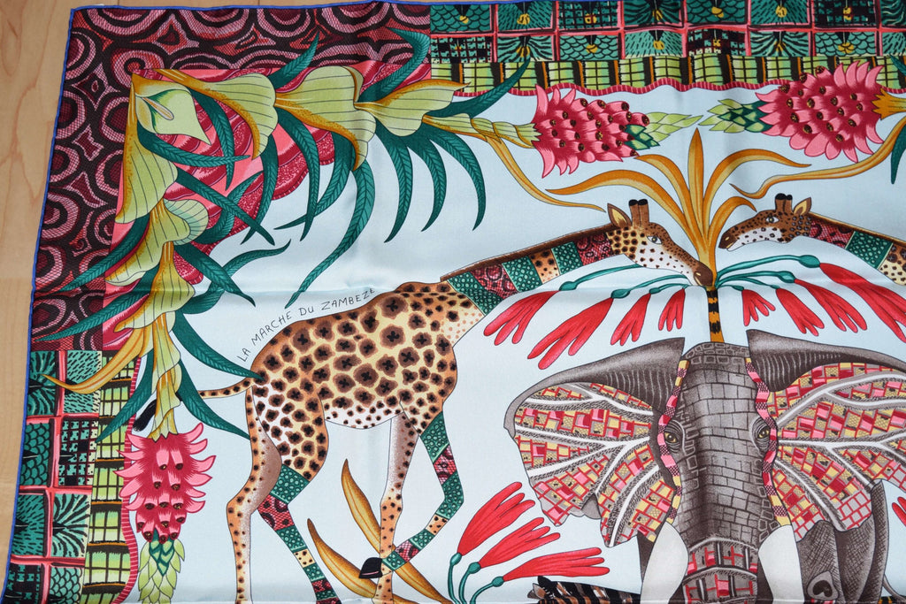 Hermes Scarf La Marche du Zambeze Silk 90 cm Elephant animal Carre 35" RA35