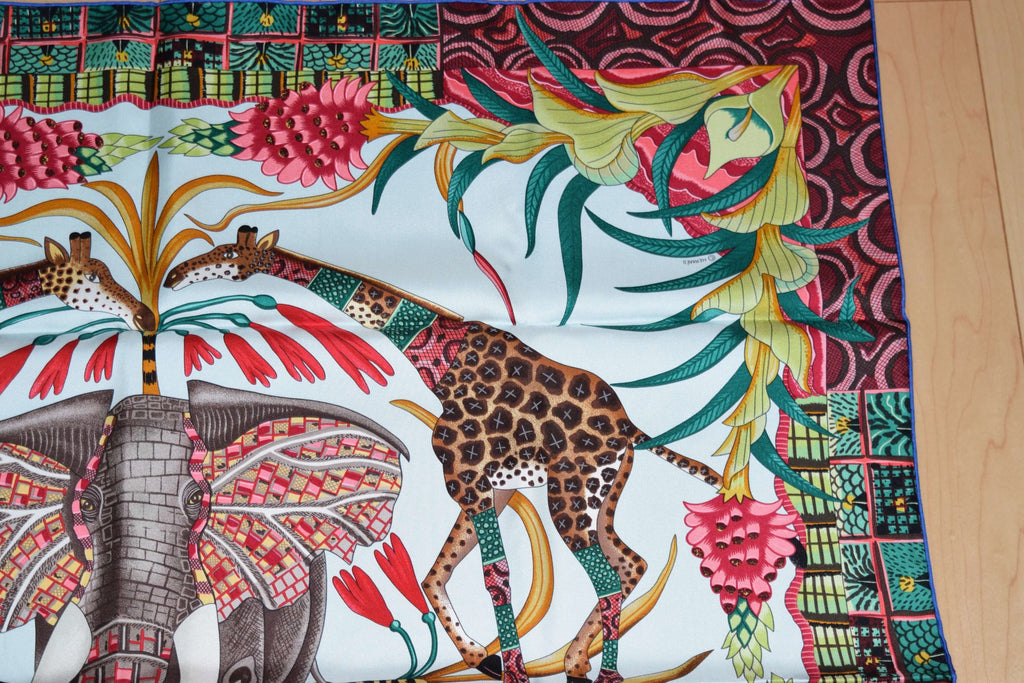 Hermes Scarf La Marche du Zambeze Silk 90 cm Elephant animal Carre 35" RA35