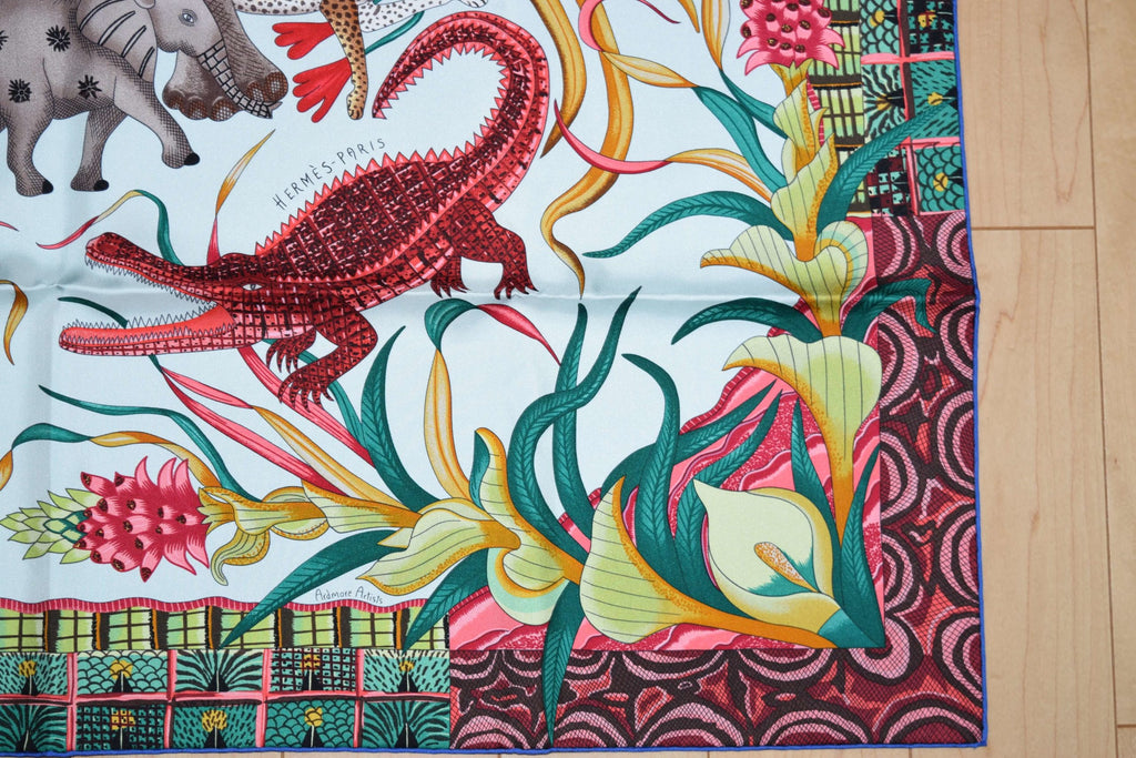 Hermes Scarf La Marche du Zambeze Silk 90 cm Elephant animal Carre 35" RA35