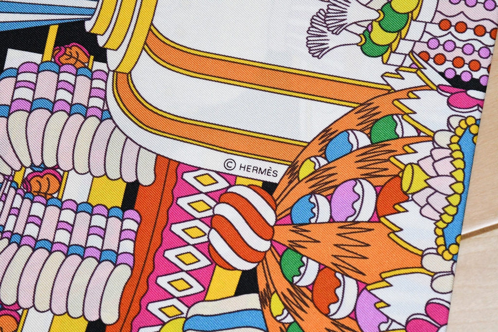 Hermes Scarf La Patisserie Francaise 90 cm silk black Carre french pastry 35"