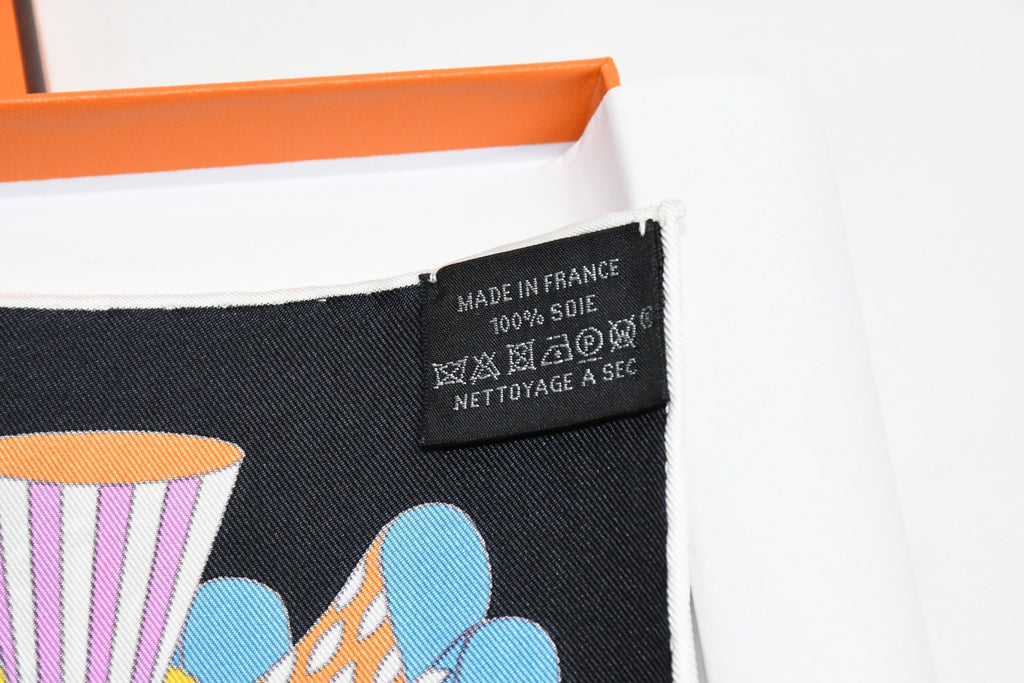 Hermes Scarf La Patisserie Francaise 90 cm silk black Carre french pastry 35"
