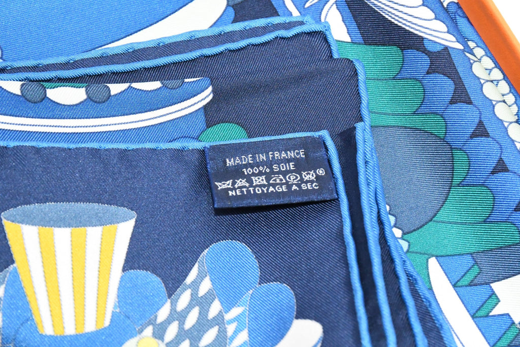 Hermes Scarf La Patisserie Francaise 90 cm silk blue Carre french pastry 35"