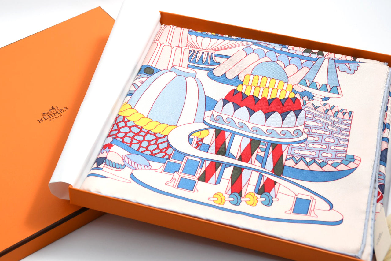 Hermes Scarf La Patisserie Francaise 90 cm silk light pink Carre french pastry 35"