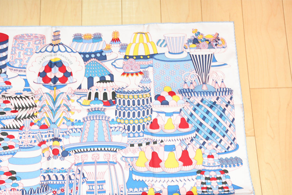 Hermes Scarf La Patisserie Francaise 90 cm silk light pink Carre french pastry 35"