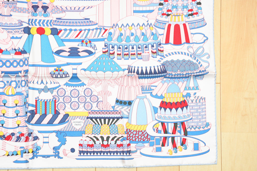 Hermes Scarf La Patisserie Francaise 90 cm silk light pink Carre french pastry 35"