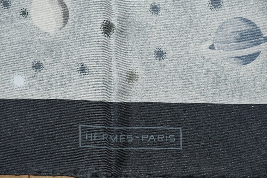 Hermes Scarf La Voie Lactee by Wlodek Kaminski 90 cm silk milky way gray black