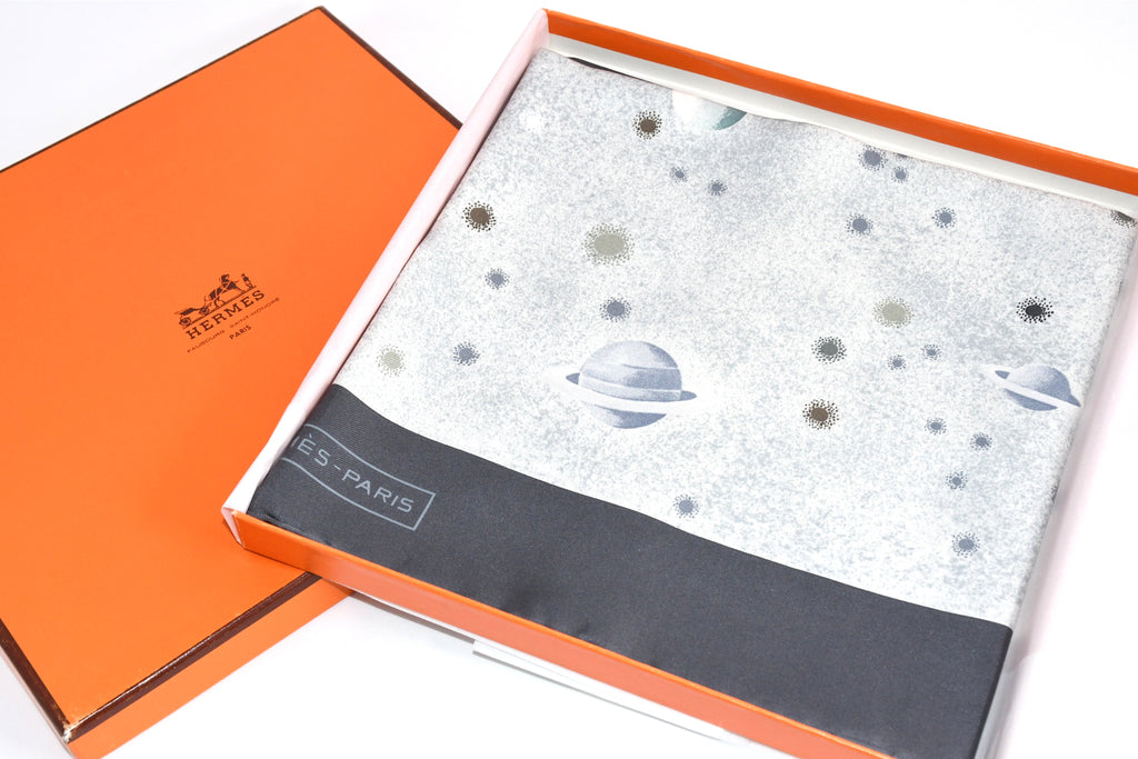 Hermes Scarf La Voie Lactee by Wlodek Kaminski 90 cm silk milky way gray black