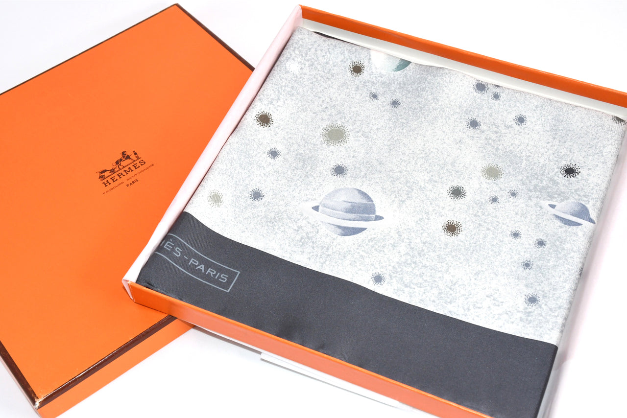 Hermes Scarf La Voie Lactee by Wlodek Kaminski 90 cm silk milky way gray black