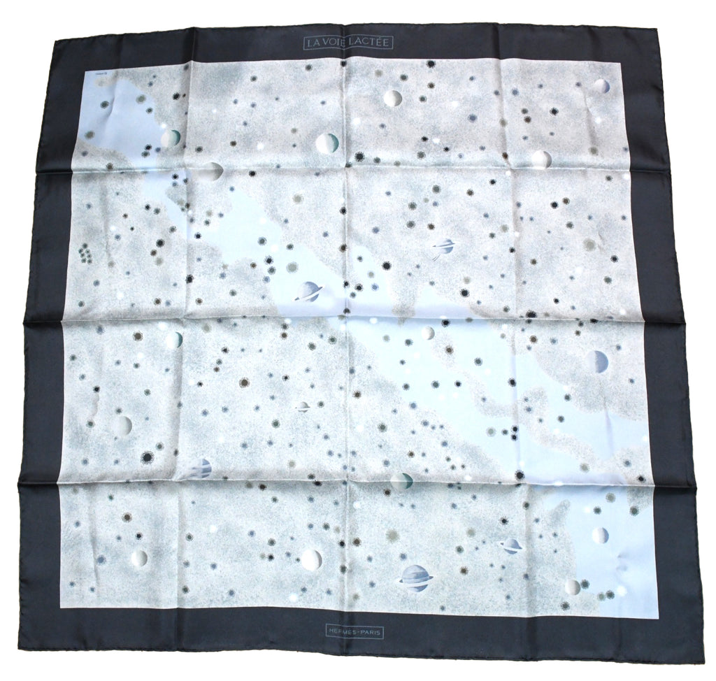 Hermes Scarf La Voie Lactee by Wlodek Kaminski 90 cm silk milky way gray black