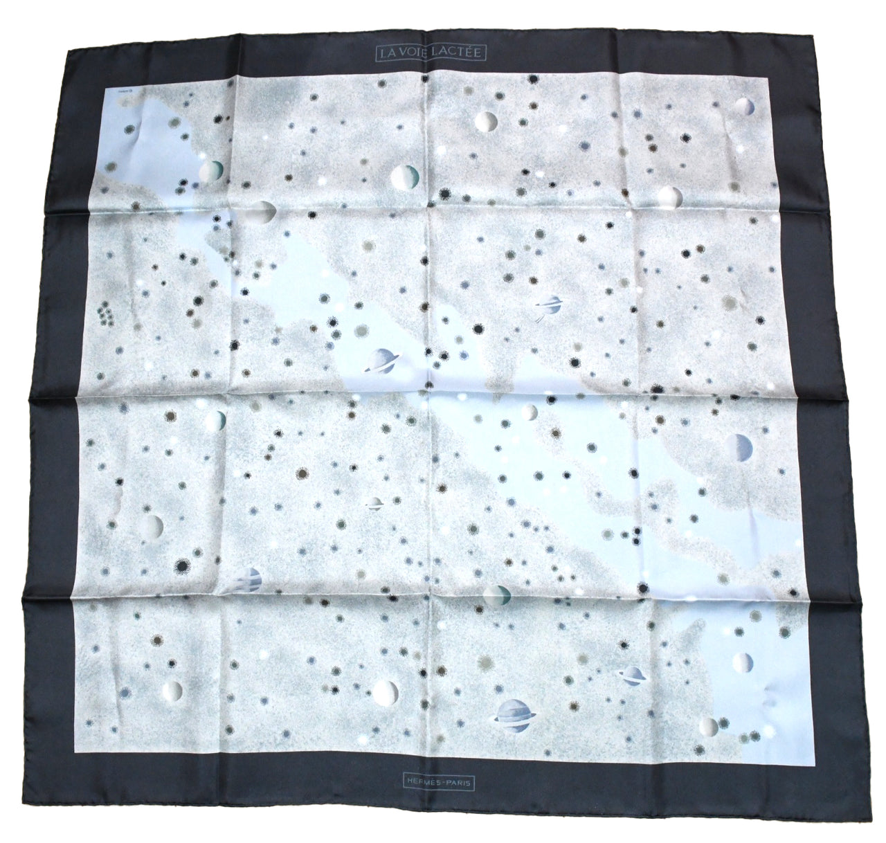 Hermes Scarf La Voie Lactee by Wlodek Kaminski 90 cm silk milky way gray black