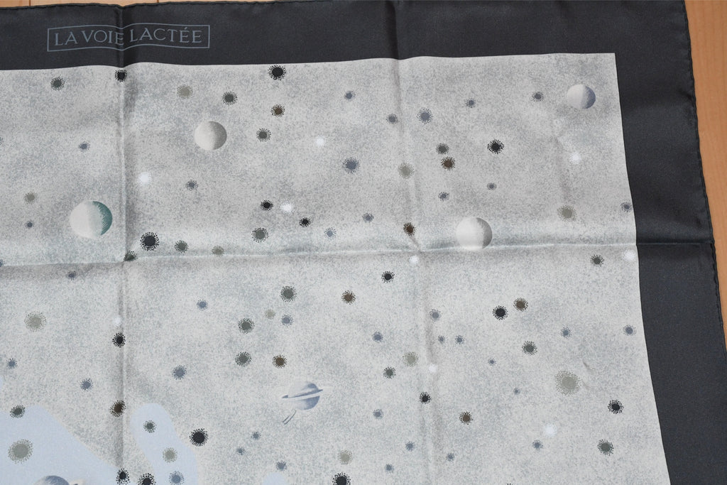 Hermes Scarf La Voie Lactee by Wlodek Kaminski 90 cm silk milky way gray black