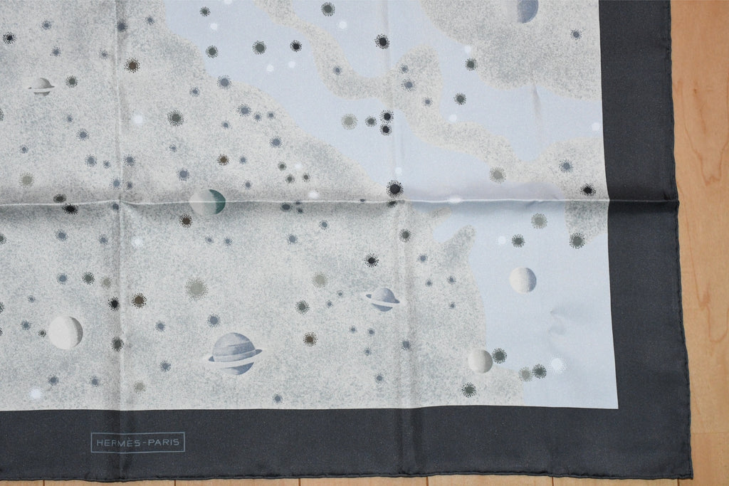Hermes Scarf La Voie Lactee by Wlodek Kaminski 90 cm silk milky way gray black