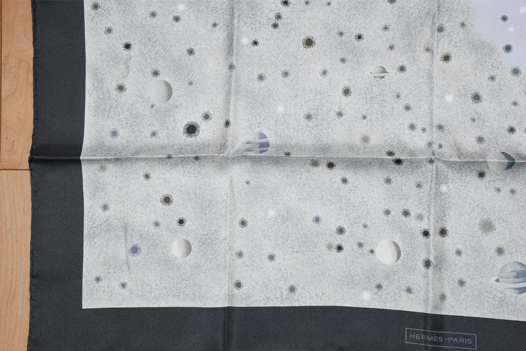 Hermes Scarf La Voie Lactee by Wlodek Kaminski 90 cm silk milky way gray black