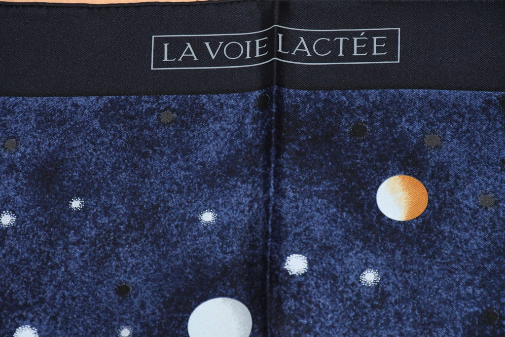 Hermes Scarf La Voie Lactee by Wlodek Kaminski 90 cm silk milky way navy blue black