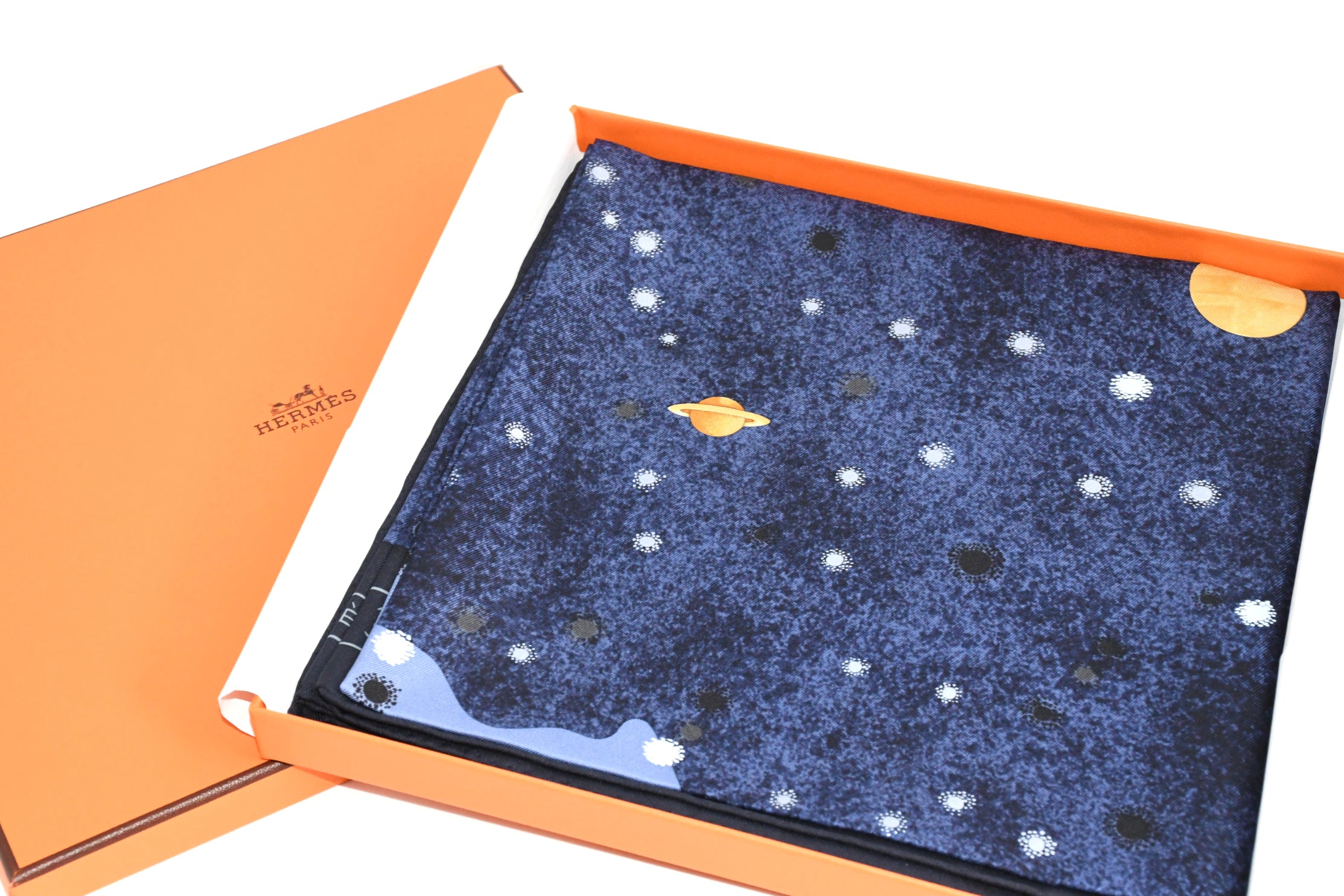 Hermes Scarf La Voie Lactee by Wlodek Kaminski 90 cm silk milky