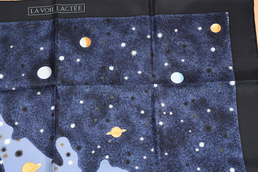 Hermes Scarf La Voie Lactee by Wlodek Kaminski 90 cm silk milky way navy blue black