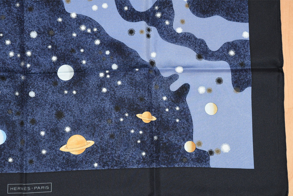 Hermes Scarf La Voie Lactee by Wlodek Kaminski 90 cm silk milky way navy blue black
