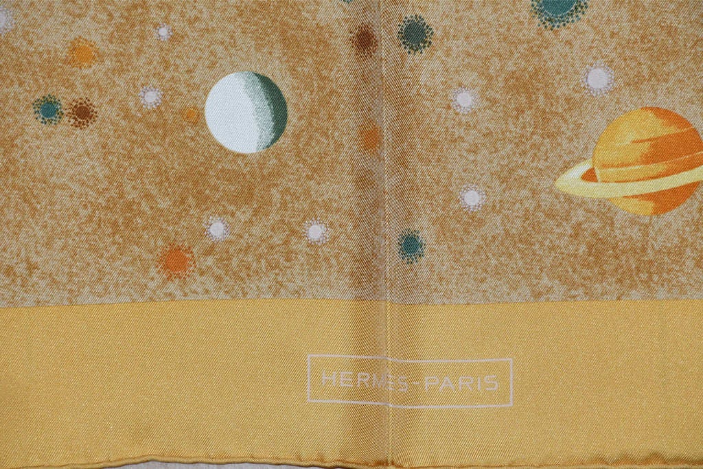 Hermes Scarf La Voie Lactee by Wlodek Kaminski 90 cm silk milky way yellow gold