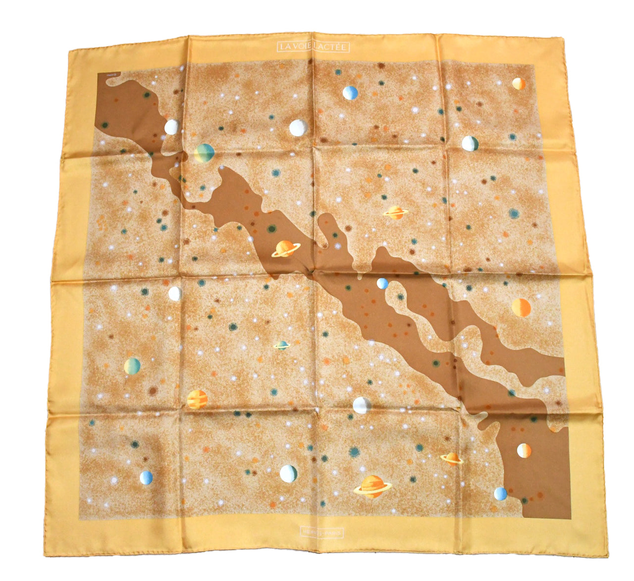 Hermes Scarf La Voie Lactee by Wlodek Kaminski 90 cm silk milky way yellow gold