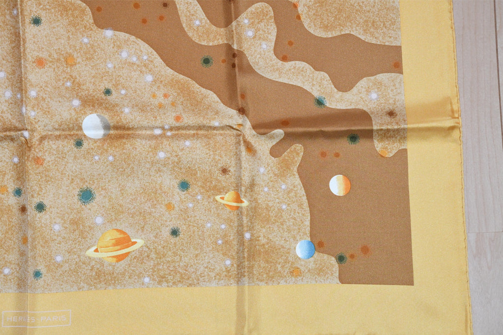 Hermes Scarf La Voie Lactee by Wlodek Kaminski 90 cm silk milky way yellow gold