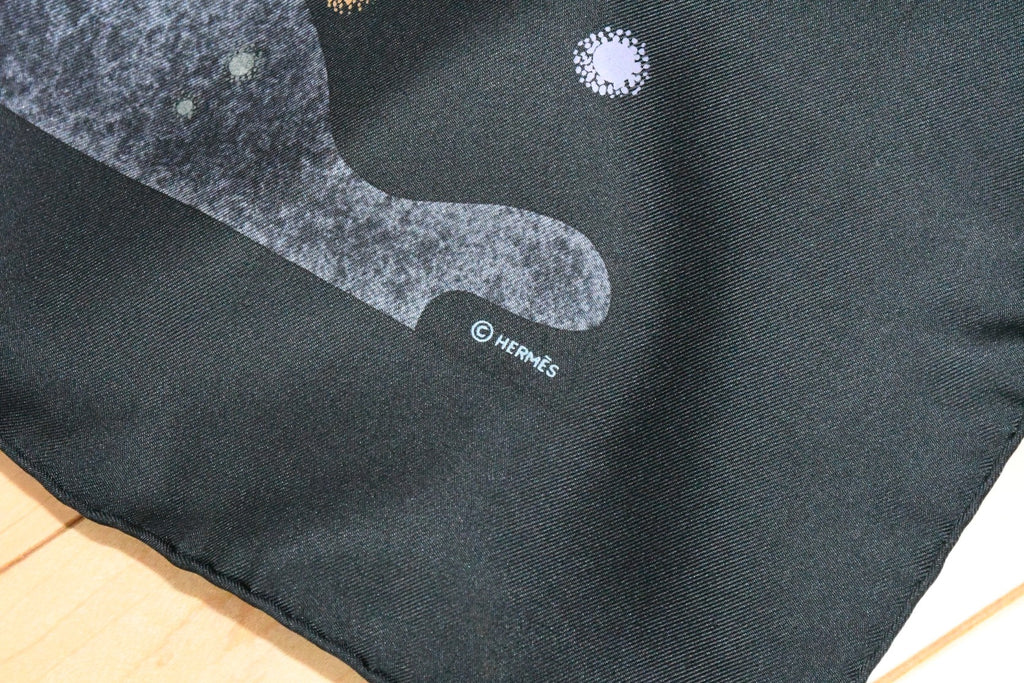 Hermes Scarf La Voie Lactee by Wlodek Kaminski Silk 90 cm milky way black
