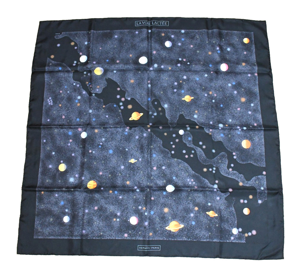 Hermes Scarf La Voie Lactee by Wlodek Kaminski Silk 90 cm milky way black
