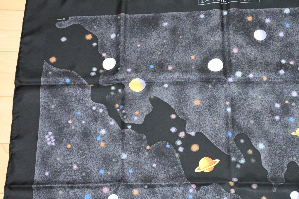 Hermes Scarf La Voie Lactee by Wlodek Kaminski Silk 90 cm milky way black