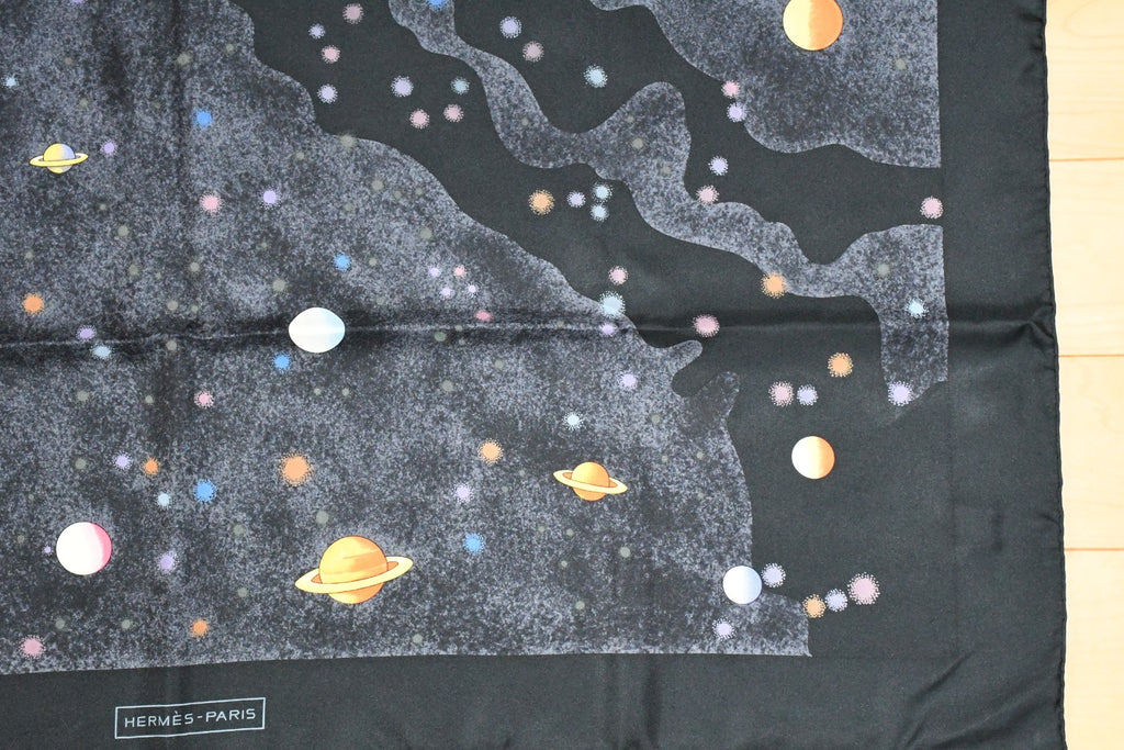 Hermes Scarf La Voie Lactee by Wlodek Kaminski Silk 90 cm milky way black
