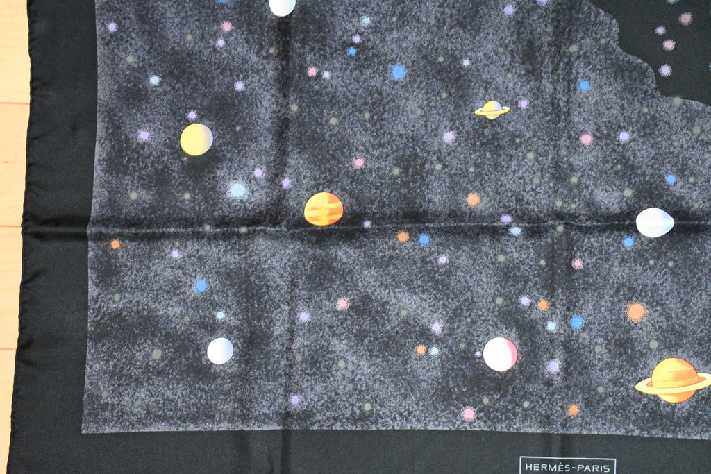 Hermes Scarf La Voie Lactee by Wlodek Kaminski Silk 90 cm milky way black