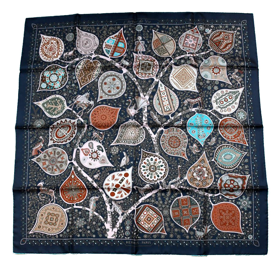 Hermes Scarf L'arbre de vie 90 cm silk reglisse black Carre life tree 35"