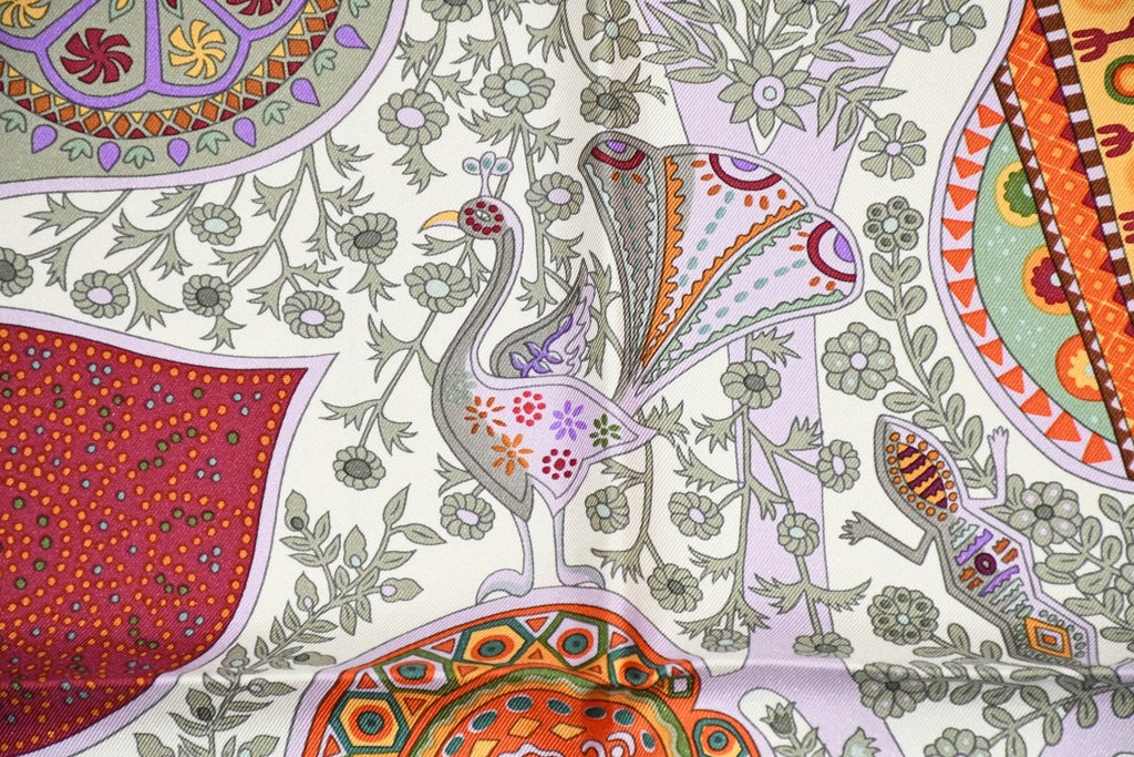 Hermes Scarf L'arbre de vie 90 cm silk white Carre life tree flower 35"