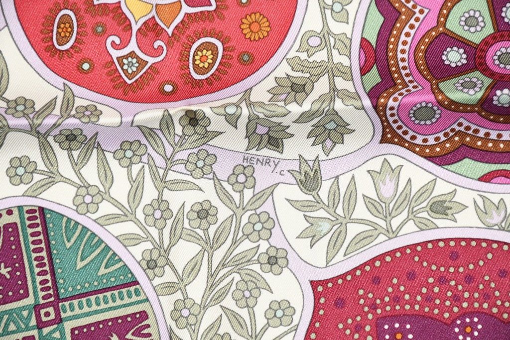 Hermes Scarf L'arbre de vie 90 cm silk white Carre life tree flower 35"