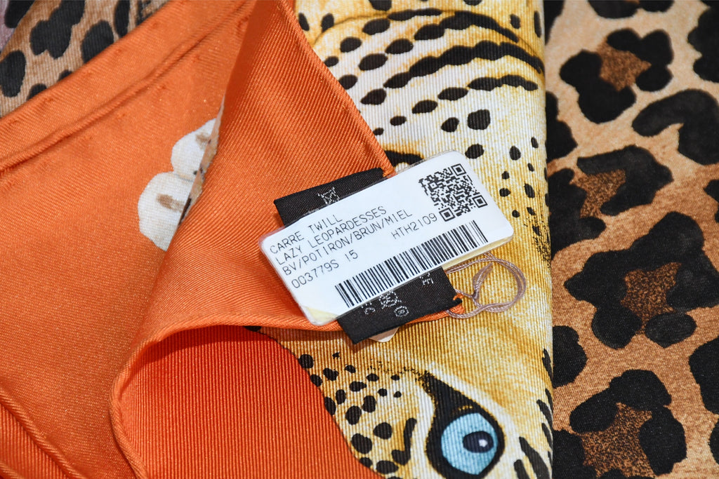 Hermes Scarf Lazy Leopardesses 90 cm silk orange Carre leopard animal 35"