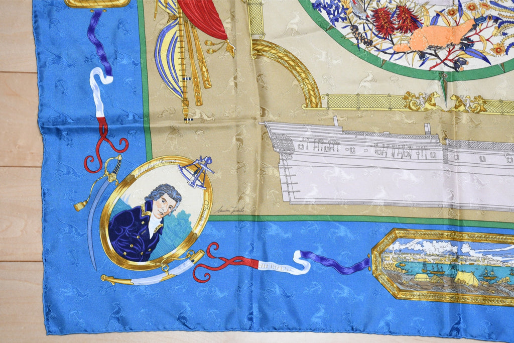Hermes Scarf Le Geographe 90 cm silk blue geography Carre map 35"