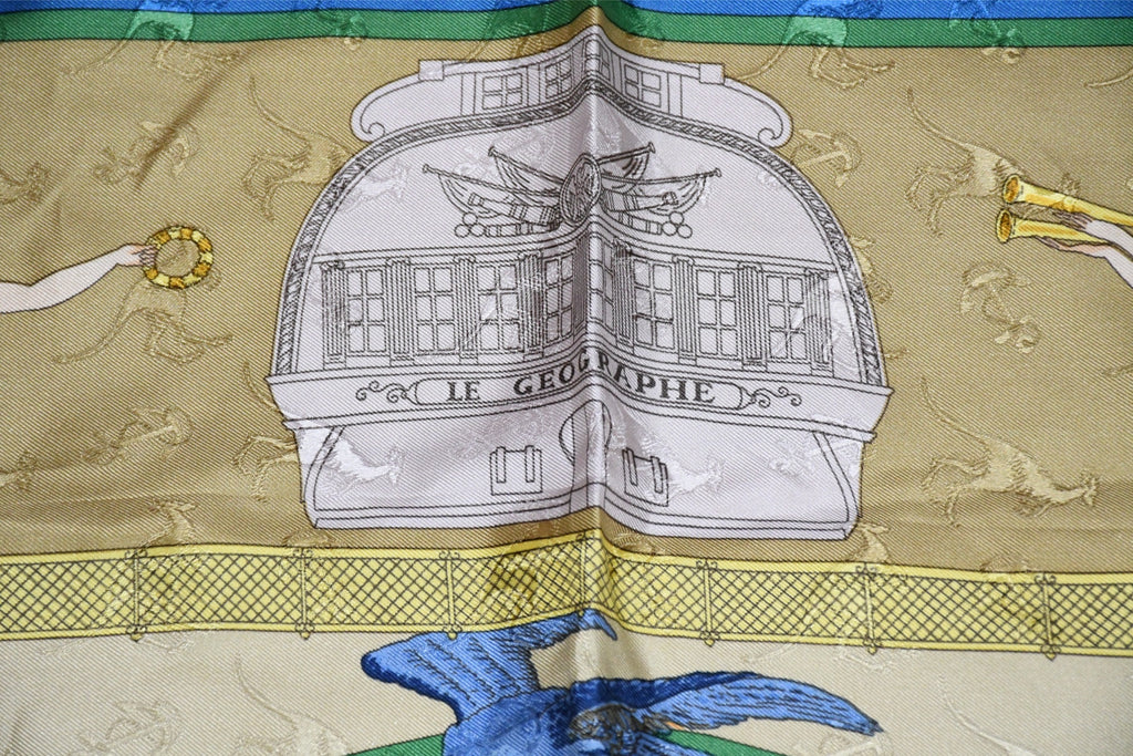Hermes Scarf Le Geographe 90 cm silk blue geography Carre map 35"