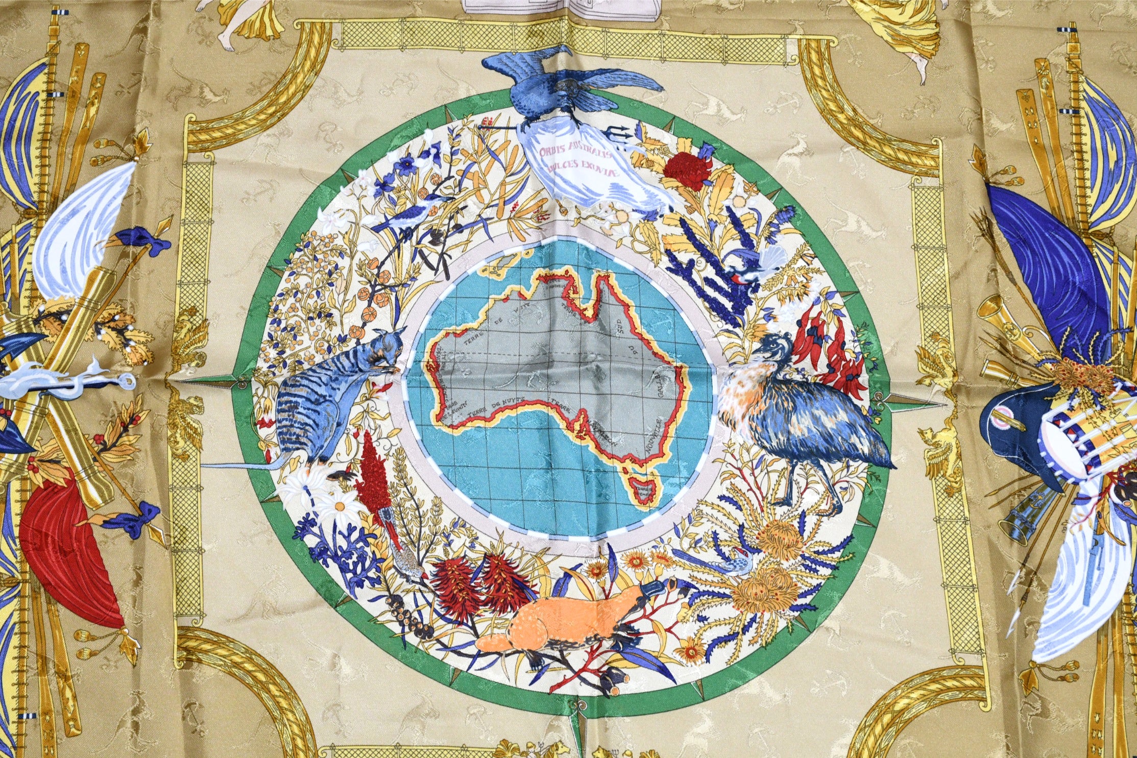 Hermes Scarf Le Geographe 90 cm silk blue geography Carre map 35