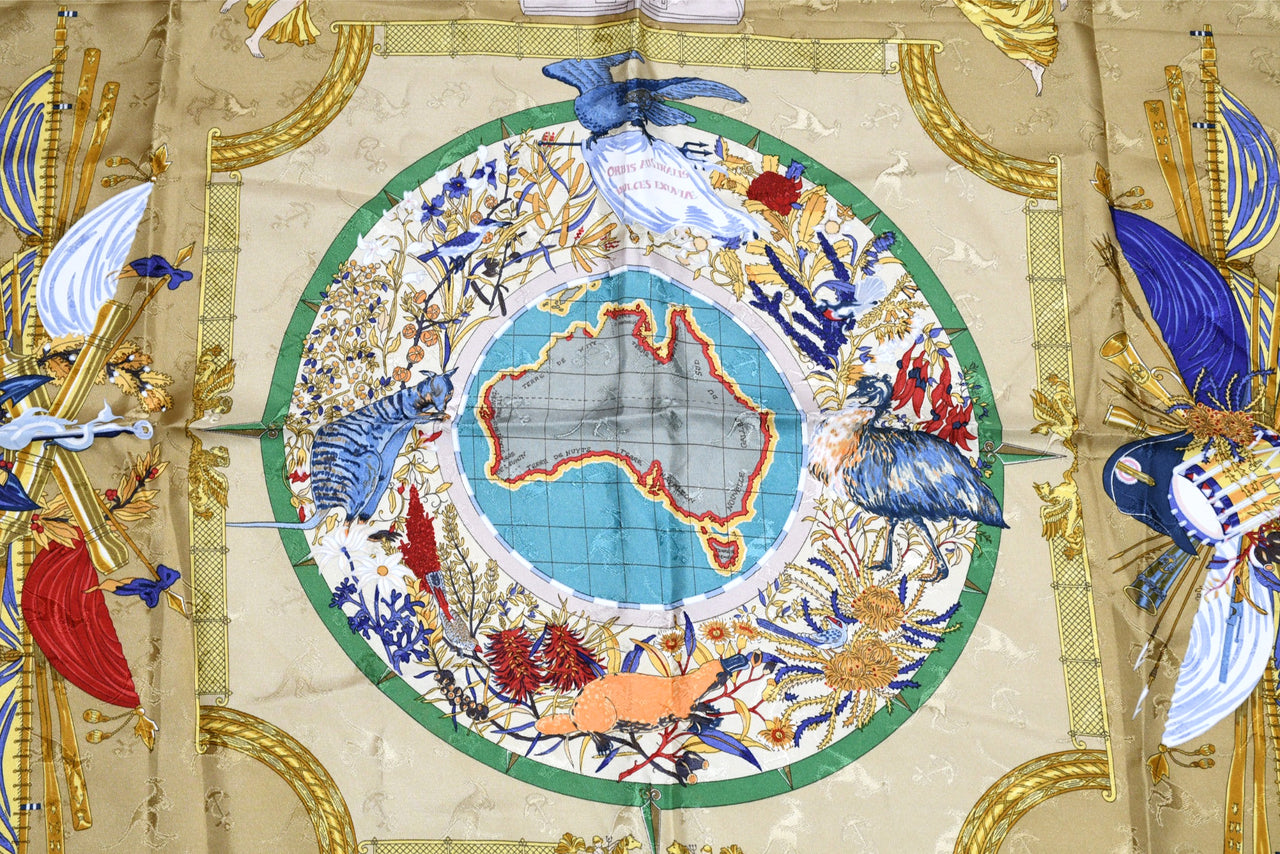 Hermes Scarf Le Geographe 90 cm silk blue geography Carre map 35"