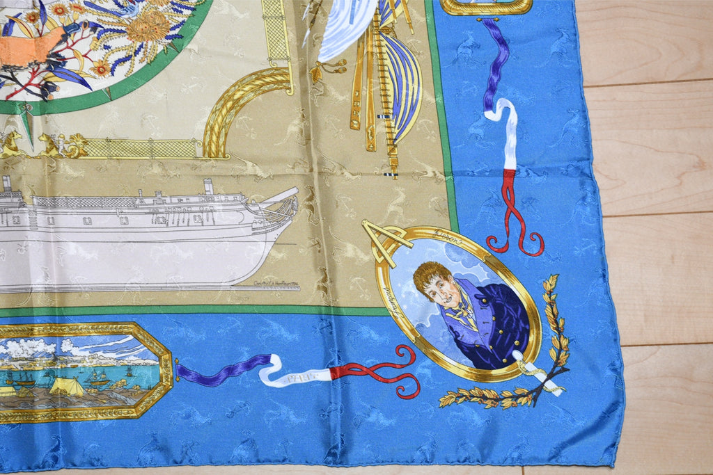 Hermes Scarf Le Geographe 90 cm silk blue geography Carre map 35"