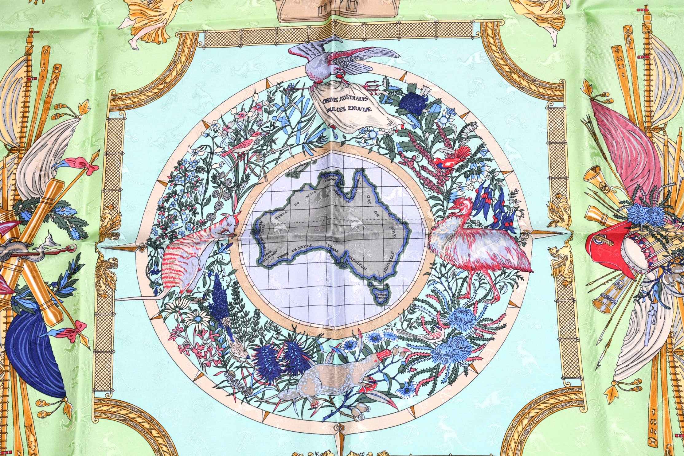 Hermes Scarf Le Geographe 90 cm silk green geography Carre map 35