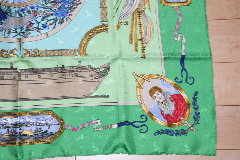 Hermes Scarf Le Geographe 90 cm silk green geography Carre map 35"