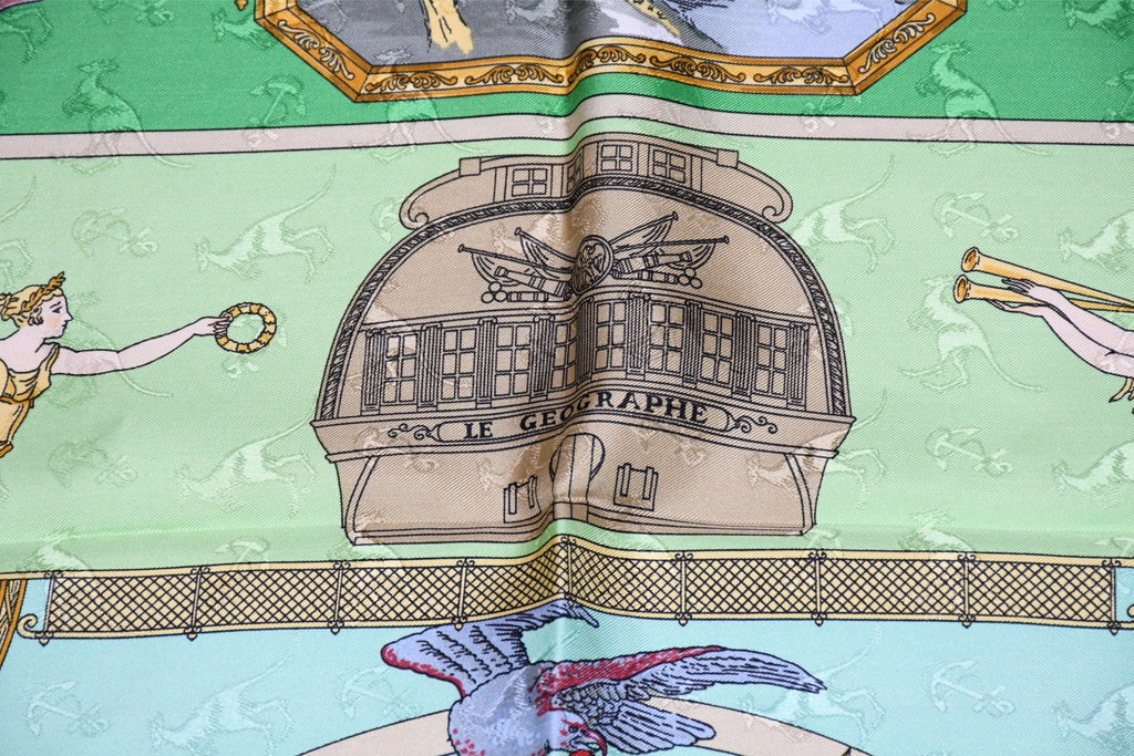Hermes Scarf Le Geographe 90 cm silk green geography Carre map 35"