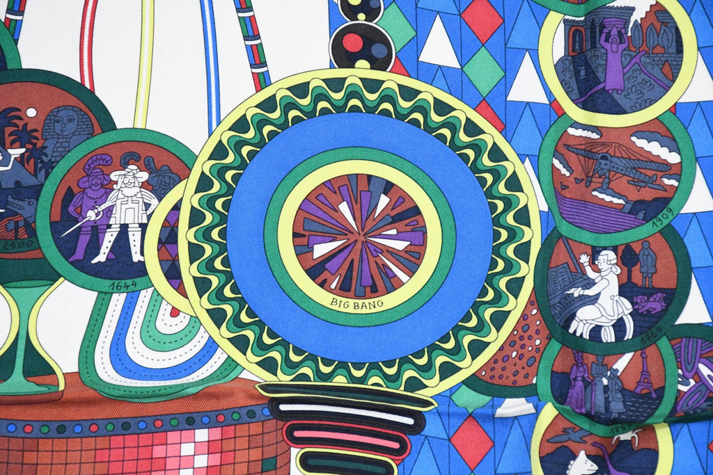 Hermes Scarf Le Laboratoire Du Temps 90 cm silk white Carre 35"