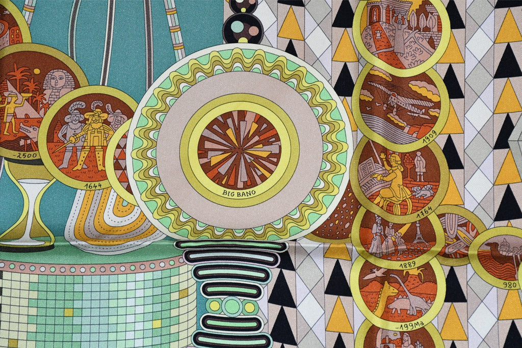 Hermes Scarf Le Laboratoire du Temps 90 cm silk green Carre time laboratory 35"