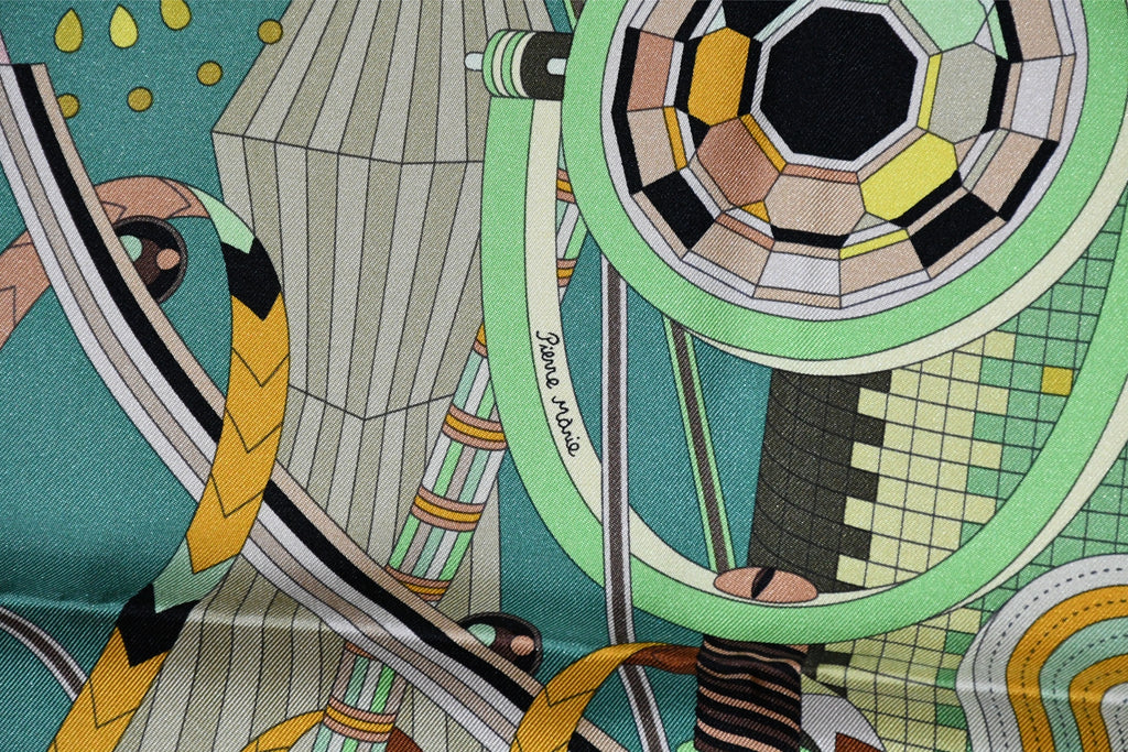 Hermes Scarf Le Laboratoire du Temps 90 cm silk green Carre time laboratory 35"