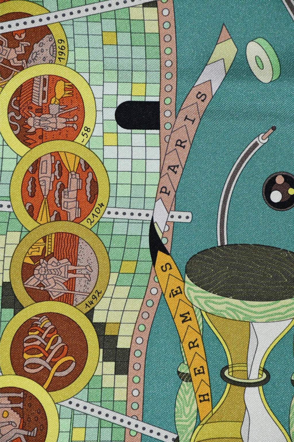 Hermes Scarf Le Laboratoire du Temps 90 cm silk green Carre time laboratory 35"