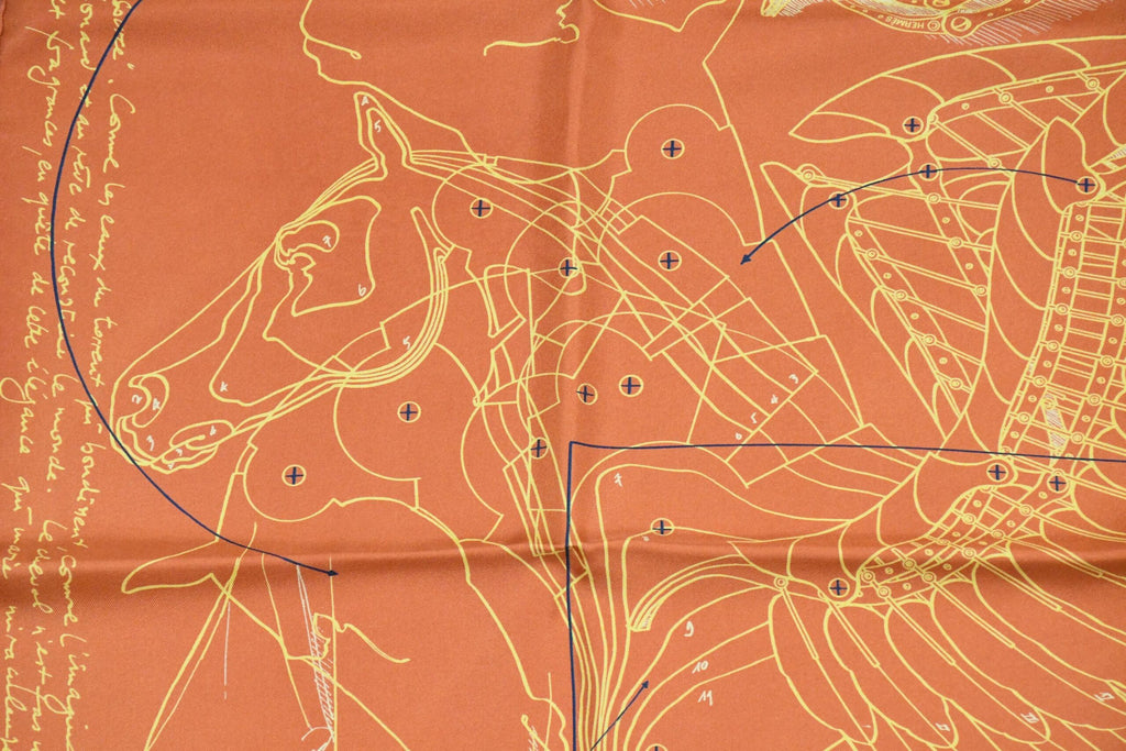 Hermes Scarf Le Pegase d'Hermes 90 cm silk orange Carre Pegasus horse 35"